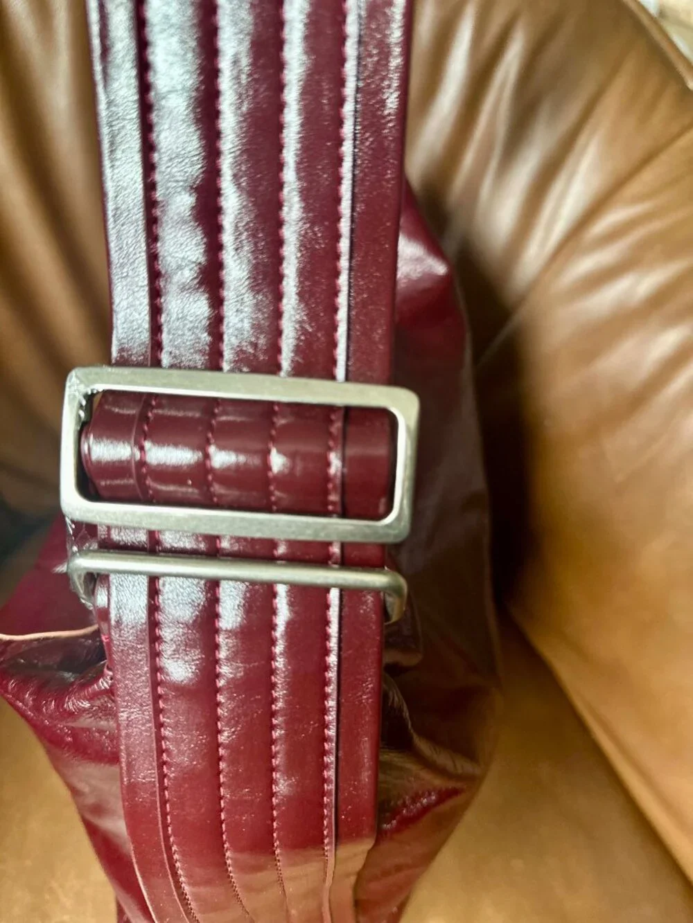 Soft Genuine Leather Hobo Bag, Wide Adjustable Strap, Everyday Style, Burgundy